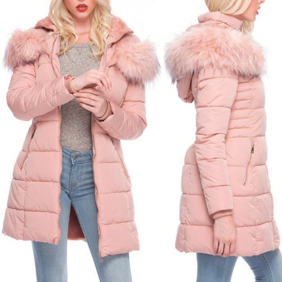 NEW Blush Pink Faux Fur Lined Puffer Coat Jacket - Picture 12 of 14